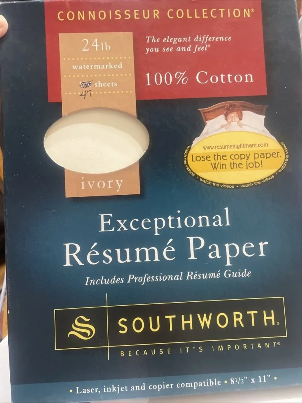 Southworth (47) Connoisseur Resume Paper Ivory Cotton 8.5x11 24lb Used Vintage